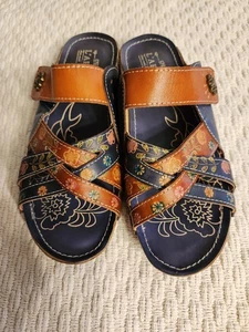 Spring Step L'Artiste Leigh Multicolor Leather Slide Sandals Size 38 US 7 Womens - Picture 1 of 7