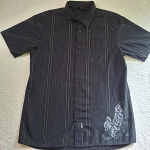 Camisa Para Hombres De Colección Años 2000 Y2k Oxidada Con Botones Talla L Cuello Negra Manga Corta - Imagen 1 de 9