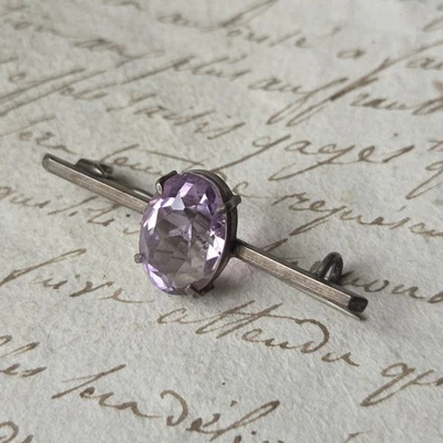 Brosche Vintage Argent Massif Amethyst ART DECO 1920 Silver Brooch - Bild 1 von 4