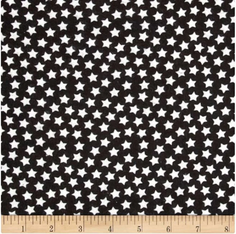 Almost 2 Yards Magic White Star Glow In The Dark Black Cotton Flannel Fabric - Image 1 of 1