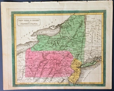 1832 C.S. Mapa Williams de Nova York, Nova Jersey e Pensilvânia – Colorido à mão - Imagem 1 de 4
