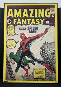 Copertina Spider Man Amazing Fantasy #15 arte da parete in legno incorniciato 36 x 24 - Foto 1 di 5