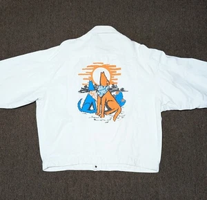 Vtg Jensen Smith Cowboy Western  Aztec White Denim Jacket Wolves Size Large Rare - Picture 1 of 12