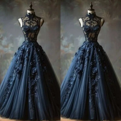 Готические свадебные платья высокий воротник кружева без рукавов цветок аппликации свадебные платья * - Изображение 1 из 4