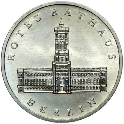 Moneda conmemorativa Alemania Oriental RDA 5 marcos 1987 A - Ayuntamiento Rojo - Berlín UNC Foto 1 de 2