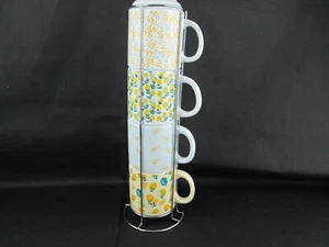Juego de 4 tazas de café con estante de acero inoxidable | Motivo limón | Café apilable - Imagen 1 de 10