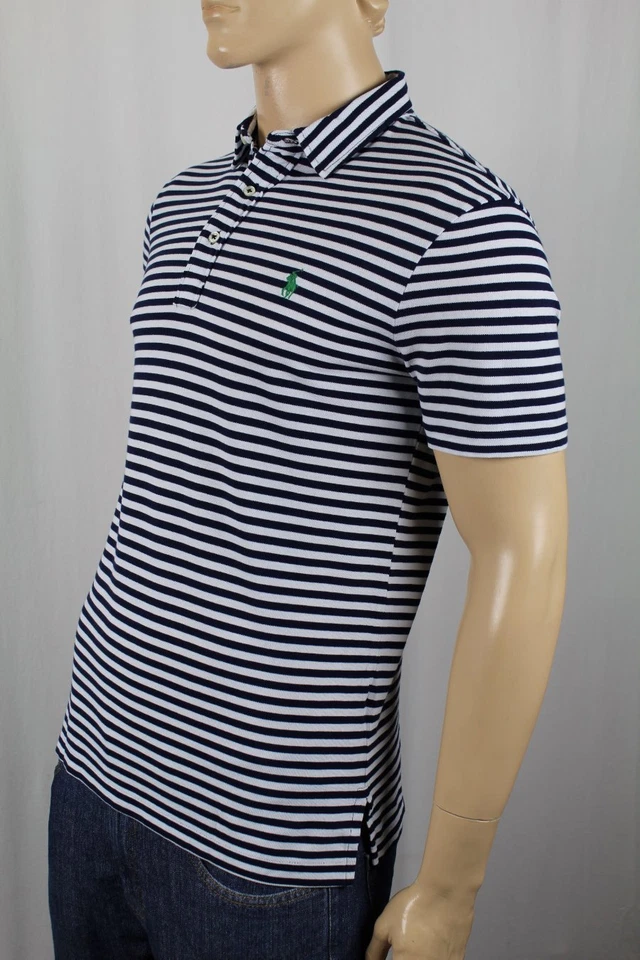 Ralph Lauren Navy Blue Striped Featherweight Mesh Polo Shirt NWT - Image 1 of 1