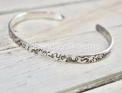Handmade Silver Jewelry Textured silver cuff Flowery silver cuff Gift BK-23 - Image 1 of 4