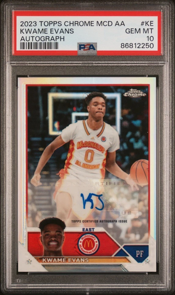 PSA 10 - KWAME EVANS Auto 2023 Topps Chrome McDonalds All American McDonald's KJ - Image 1 of 2