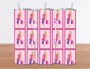 20 Unzen Barbie Edelstahl Becher & Metall Stroh - rosa Bild Rolle Quadrate - Bild 1 von 3