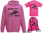 Boys Girls Kids Born To Ride Hoody+TShirt+Gymsac Gift Set Horse Jumping Riding