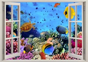 Under Water Wall Earthenware Decor 3D Kitchen Bathroom Fish Mural Sticker Z548 - Picture 1 of 1