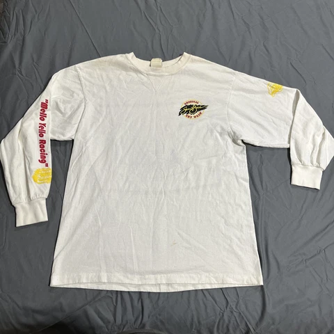 Vintage Kyle Petty #42 NASCAR Long Sleeve Shirt Large Mellow Yellow White Cover