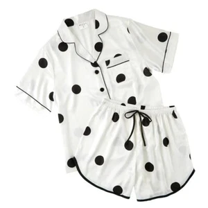 Women Satin Two-Piece Pajama Sleepwear Ivory Luxurious Silk Pajamas Pack of 2 - Picture 1 of 6