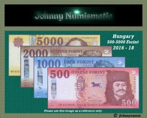 Hungary 500, 1000, 2000, 5000 Forint 2016 - 2018 UNC - Picture 1 of 9