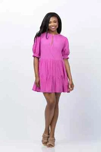 VELVET By G & S Leighton Cotton Slub Gauze Tiered Dress Orchid S $239 H7 - Picture 1 of 3