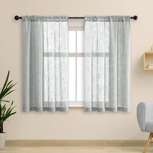 Grey Curtains 48 Inch Length for Bathroom Window 2 Panels,Semi Sheer Rod Pocket - Picture 1 of 3