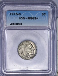 1915-D Buffalo Nickel 5c ICG MS63+ Plus grade - Cool Mint Error - Laminated! - Picture 1 of 2