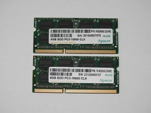 8GB (2x4GB) Apacer DDR3 1333 MHz Notebook RAM 10600S Arbeitsspeicher - Picture 1 of 1