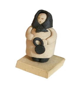 Mini Fimo A Woman Holding Bag in Black & Off White Handmade in Israel, 2" Tall * - Picture 1 of 1