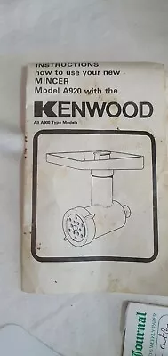 Kenwood A920 Food Mincer Instruction Manual - Image 1 of 3