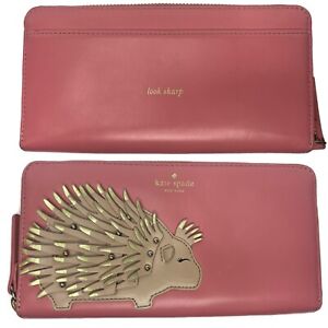 Kate Spade Baja Bound PORCUPINE APPLIQUE Pink Leather Lacey Wallet $228