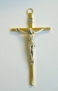 SMALL METAL CRUCIFIX Wall Hanging Cross Religious Christian Gold / Gilt - Picture 1 of 3