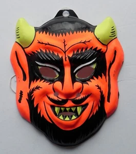 Neu aus altem Lagerbestand Halloween Maske Satan Teufel 1960er Jahre lustige Welt Div. Kunststoff Day-Glo? - Bild 1 von 3