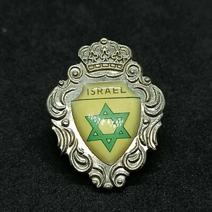Vintage Israel Pin Star of David Silver Tone Heraldic Shield Design Men Judaica - Picture 1 of 8