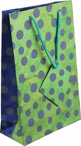 Handcrafted Recycled Paper Polka Dot Gift Bags w/ Gift Tag Set of 6 Green Blue - Picture 1 of 2