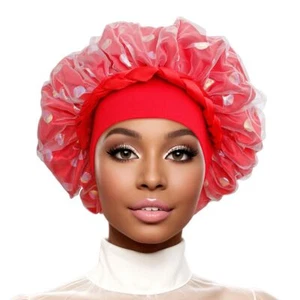 Bonnet Red Satin Wide Edge Double Layer Women - Picture 1 of 3