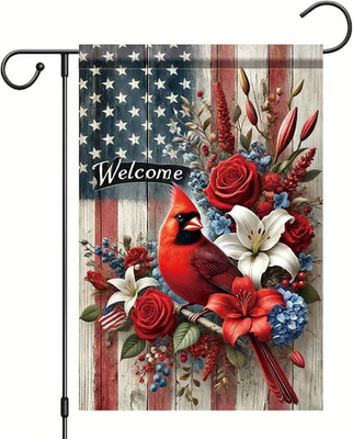 4Th of July Patriotic Cardinal Garden Flag 12X18 Inch Double Sided American Inde - Image 1 of 4