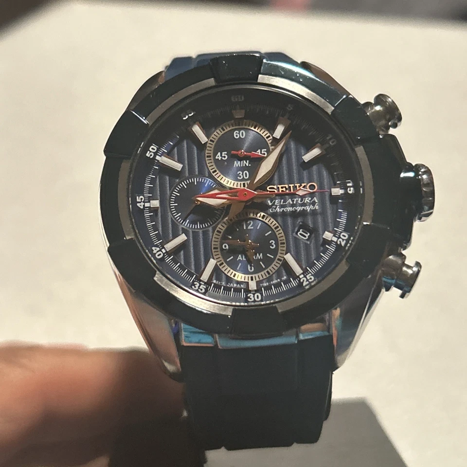 Rare SEIKO Velatura Chronograph Quartz Blue Dial 45mm Sapphire Glass - Image 1 of 4