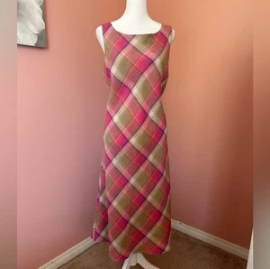 Pendleton Vestido Midi Sin Mangas Rosa Morado Cuadros Preppy Atemporal 100% Lino 18 - Imagen 1 de 10