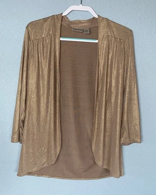 Chico's Travelers Size 1 Medium Gold Metallic Open Front Cardigan Jacket Evening - Image 1 of 4