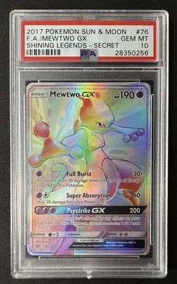 PSA 10 MEWTWO GX 76 SECRET SHINING LEGENDS SUN MOON POKEMON - Image 1 of 2