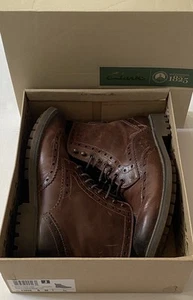 Clarks Men Boots Montacute Lord Brown Warmlined Leather 8M New Zealand Lamb Wool - Picture 1 of 17