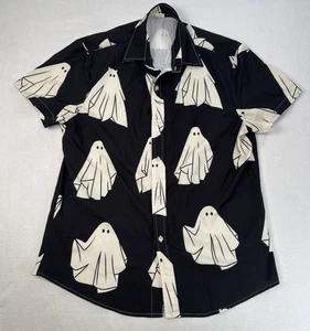 Halloween Hawaiihemd schwarz mit Geistern Poly Mischung Unisex Medium kostenloser Versand - Bild 1 von 7