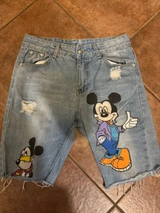 Pantaloncini jeans blu con toppe Topolino, vedi misure - Foto 1 di 6