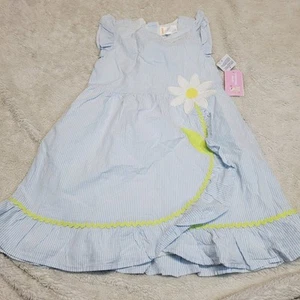 NWT Gymboree Blue White Pinstripe Sleeveless Ruffle Spring Flower Dress Girl 6 - Picture 1 of 7