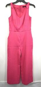 Trina Turk Womens Pink Solid Sleeveless V-Neck Observer Jacquard Crop Jumpsuit 0