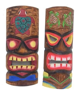 2 Tiki 30cm Máscaras de Madera Con Tortuga Motivo Máscara Pared Bar - Imagen 1 de 8