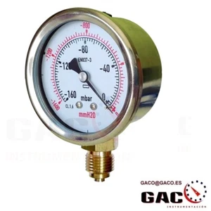 VACUOMETRO BAJA PRESION -160 mBar 1/2" 100 MM VENTOMETRO MANOMETRO CAJA INOX - Imagen 1 de 1
