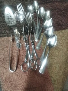 Silver plated 13 PC Lot Vintage E.P. Zinc Tongs Plus Mixed Patterns - Picture 1 of 18