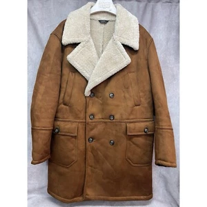 Zara Man Brown Shearling Overcoat Jacket Mens Coat Aviator Bomber Size XL NWOT - Picture 1 of 12