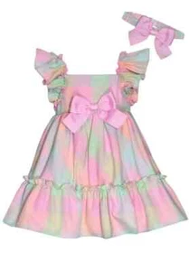 NWT Bonnie Jean Girls Size 24M Pink Green Plaid Bow Dress Set Panties Headband - Picture 1 of 2