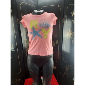Vintage Roxy Kids size 12 Pink Tshirt Embellished Shells - Picture 1 of 3