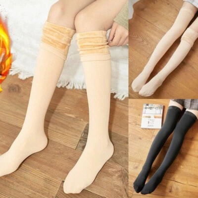 Damen Lange Socken Überknie Strümpfe Beinwärmer Pelzfutter Hoch Thigh Freizeit - Bild 1 von 4