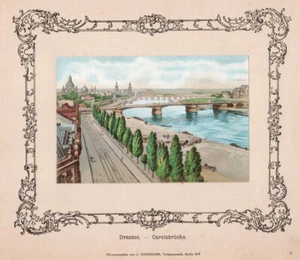 Dresden. Carolabrücke. Original Farblithographie von 1890 auf Werbetafel - Bild 1 von 2