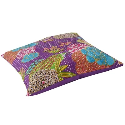Sanskriti New Pure Cotton Set Of 2 Cushion Cover Handmade Decor Kantha Sham - Image 1 of 4